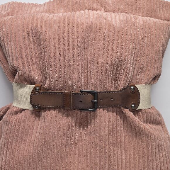 Linea Pelle Vintage Collection Brown Leather & Beige Stretch Belt Women\'s S/M main image 4
